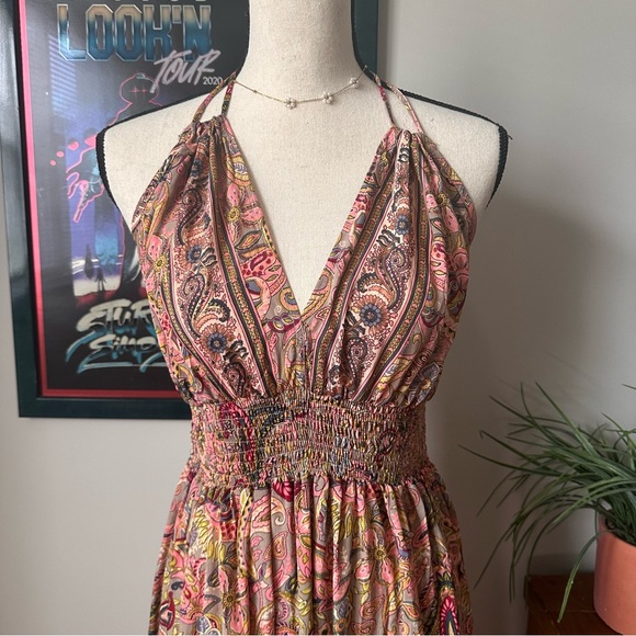 Smocked Halter Maxi Dress in Pink Paisley - Picture 2 of 5